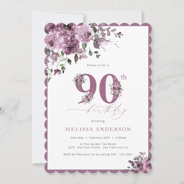 Elegant Cute Ro 90:e födelsedagsinbjudan Inbjudningar (Framsida)