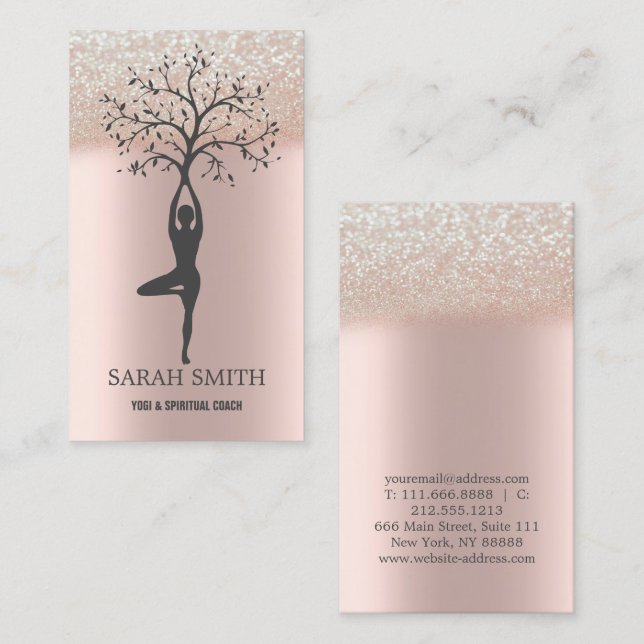 Elegant Cute Ro Guld Diamonds Yoga Visitkort (Fram/baksida)
