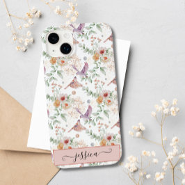 Elegant Cute Rosa Blommigt Wildblomma Bird Anpassn