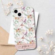 Elegant Cute Rosa Blommigt Wildblomma Bird Anpassn