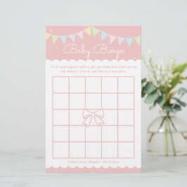 Elegant Cute Rosa Bow Girl Baby Shower Bingo Game