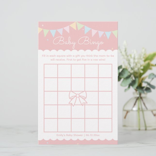 Elegant Cute Rosa Bow Girl Baby Shower Bingo Game (Stående Fram)