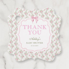 Elegant Cute Rosa Bow Girl Baby Shower Tack Gåvor Etiketter