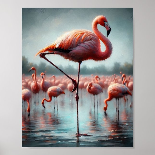 Elegant, Cute rosa Flamingo wall deco Poster (Framsidan)