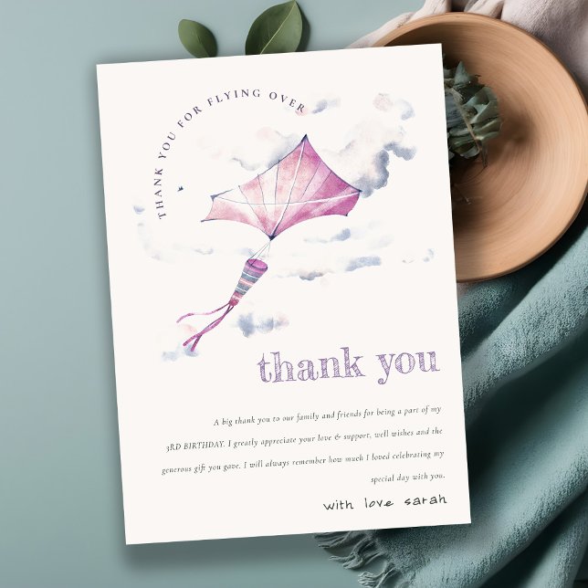 Elegant Cute Rosa Flies Kite Himlar Clouds Birday Tack Kort (Skapare uppladdad)