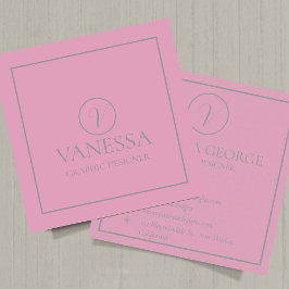Elegant Cute Rosa Modern Monogram-Anpassningsbar Fyrkantigt Visitkort