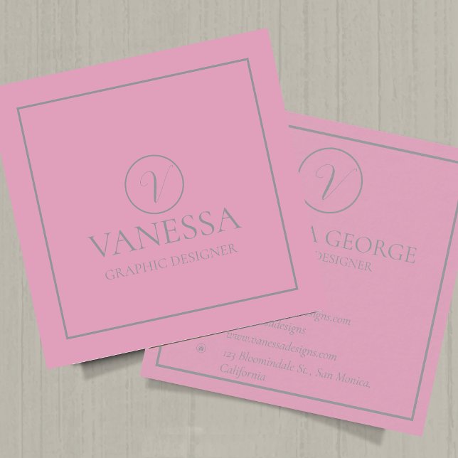 Elegant Cute Rosa Modern Monogram-Anpassningsbar Fyrkantigt Visitkort (Elegant Cute Pink Modern Monogram Custom Square Business Card)