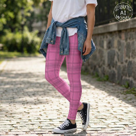 Elegant Cute Rosa Tartan Play Mönster Leggings