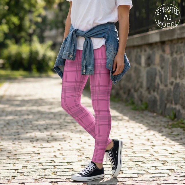 Elegant Cute Rosa Tartan Play Mönster Leggings (Skapare uppladdad)