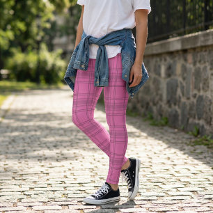 Elegant Cute Rosa Tartan Play Mönster Leggings