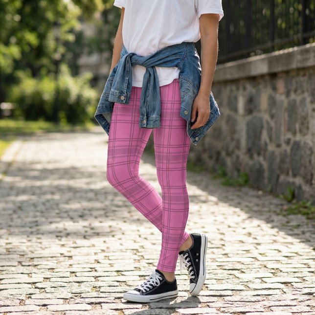 Elegant Cute Rosa Tartan Play Mönster Leggings (Skapare uppladdad)