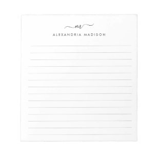 Elegant Cute Snyggt Girly Script Monogram Längs Anteckningsblock
