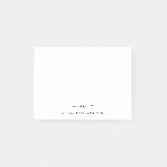 Elegant Cute Snyggt Girly Script Monogram Office Post-it Block (Framsida)