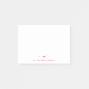 Elegant Cute Snyggt Magenta Rosa Monogram Office Post-it Block