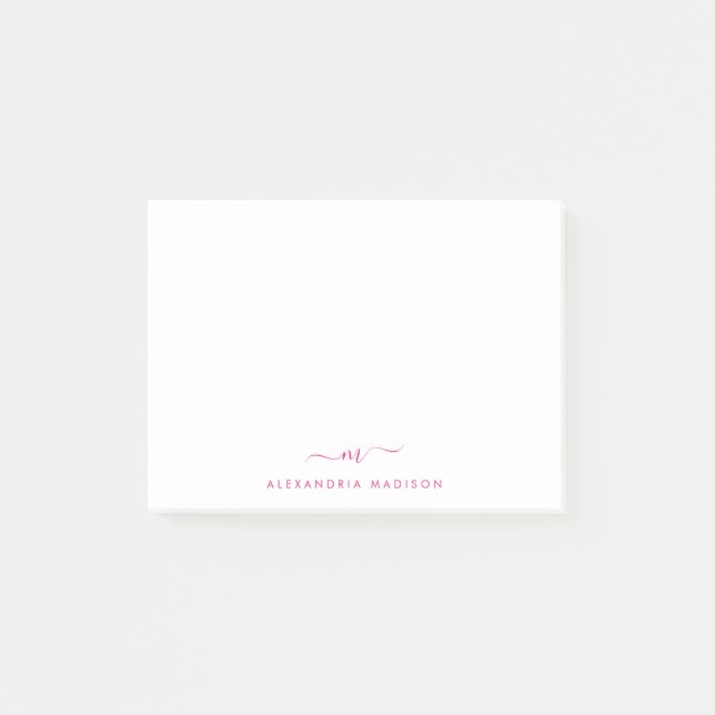 Elegant Cute Snyggt Magenta Rosa Monogram Office Post-it Block (Framsida)