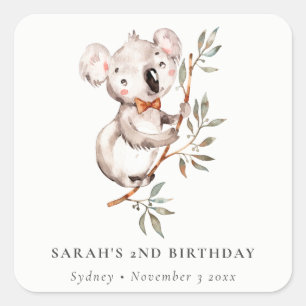 Elegant Cute Sömnig Koala Foliage i alla åldrar Fyrkantigt Klistermärke