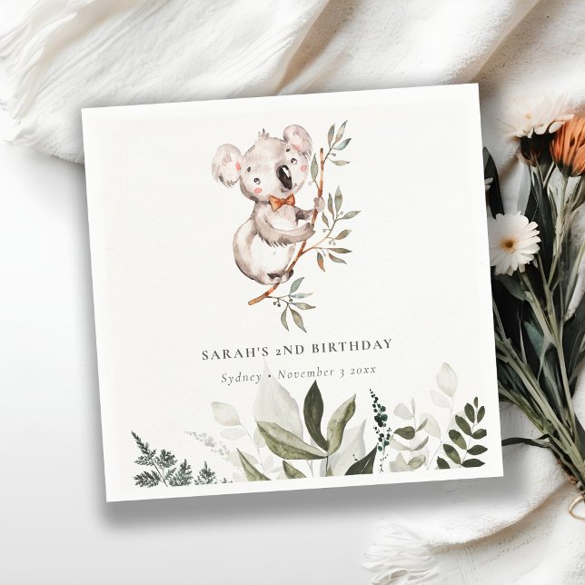 Elegant Cute Sömnig Koala Foliage i alla åldrar Pappersservett (Skapare uppladdad)