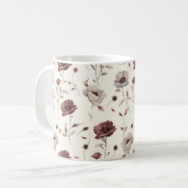 Elegant Cute Sophisticated Rustic Romantic Blommig Kaffemugg (Framsida vänster)