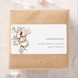 Elegant Cute Watercolor Baby Koala Foliage Adress Fraktsedel