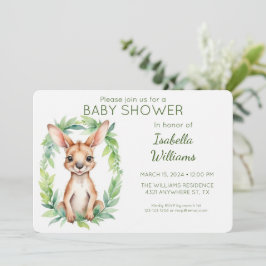 Elegant Cute Watercolor Kangaroo Baby Shower Inbjudningar
