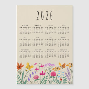 Elegant Cute Watercolor Wildblommor Calendar 2026