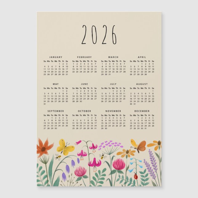 Elegant Cute Watercolor Wildblommor Calendar 2026 (Framsida)
