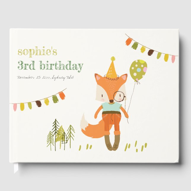 Elegant Cute Woodland Roligt Party Fox Barns födel Gästböcker (Framsida)