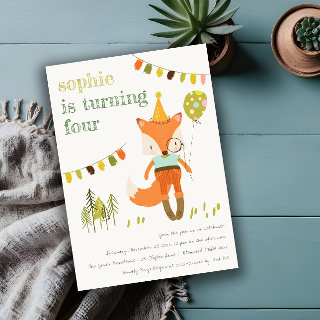 Elegant Cute Woodland Roligt Party Fox Barns födel Inbjudningar (Skapare uppladdad)