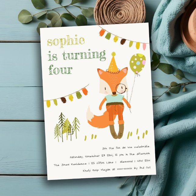 Elegant Cute Woodland Roligt Party Fox Barns födel Inbjudningar (Skapare uppladdad)