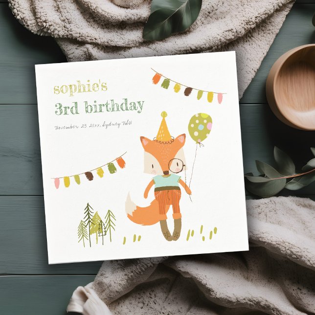 Elegant Cute Woodland Roligt Party Fox Barns födel Pappersservett (Skapare uppladdad)