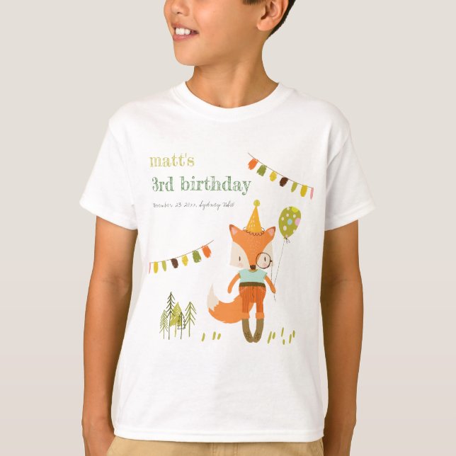 Elegant Cute Woodland Roligt Party Fox Barns födel T Shirt (Framsida)