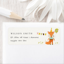 Elegant Cute Woodland Roligt Party Fox Kids Adress Returadress Etikett