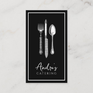 Elegant Cutlery Logotyp Catering Black Visitkort