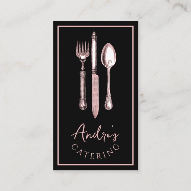 Elegant Cutlery Logotyp Catering Black Visitkort (Framsida)