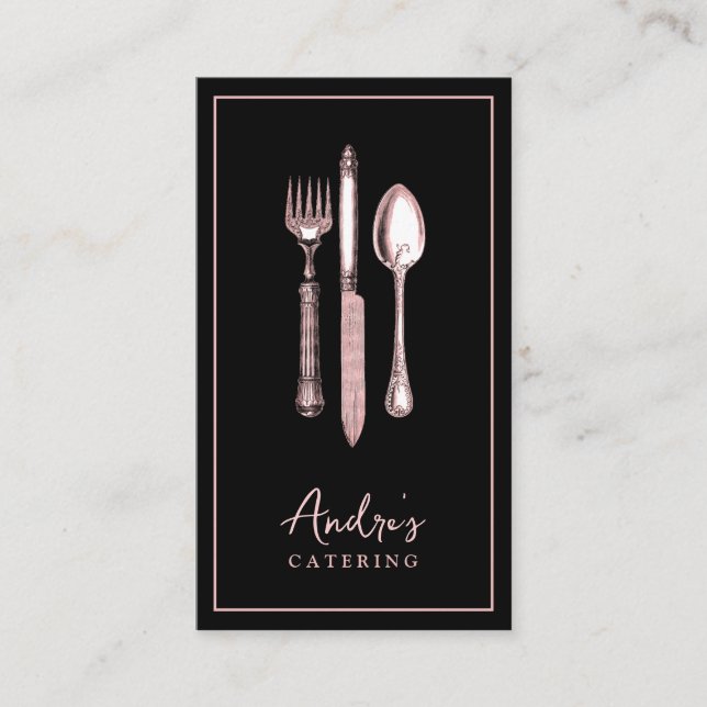 Elegant Cutlery Utensils Logotyp Catering Black Visitkort (Framsida)