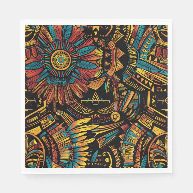 Elegant Cyan "Aztec Dream" Festive Papper Napkins Pappersservett (Framsidan)