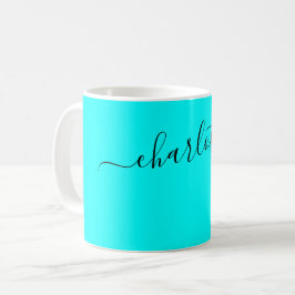 Elegant cyan färg modernt namn personligt kaffemugg