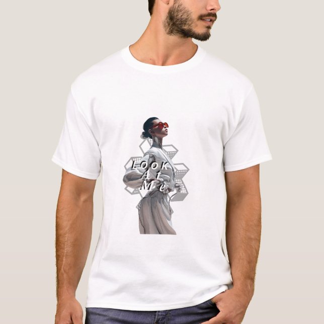 Elegant Cyborg i vit futuristisk mode T Shirt (Framsida)