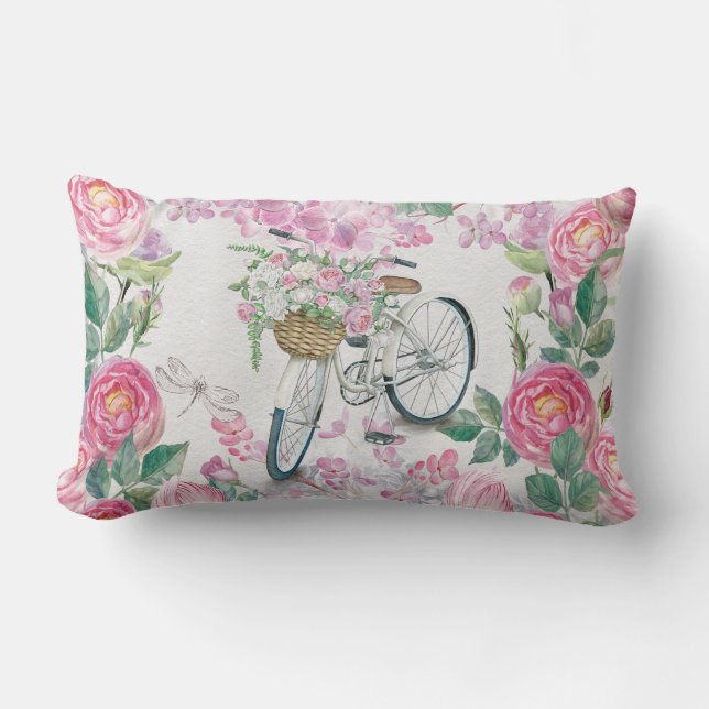 Elegant cykel och blommor lumbarkudde (Framsida)
