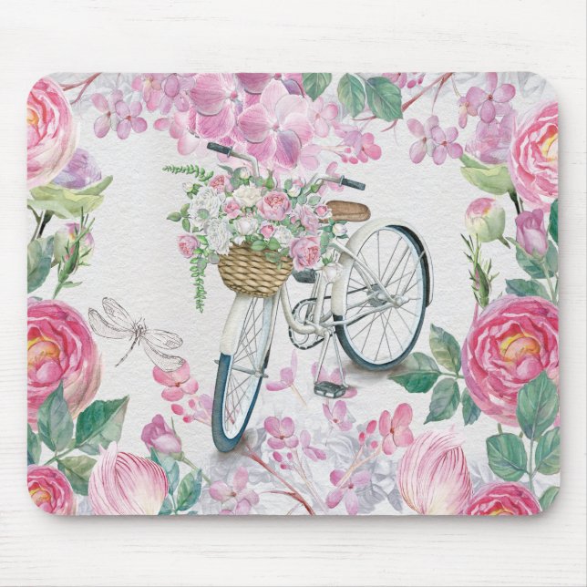 Elegant cykel och blommor musmatta (Framsidan)