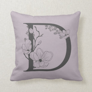 Elegant D Boho Blommigt Monogram Initialt Lilac Gr Kudde