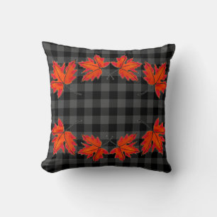 Elegant d löv Red Maple löv grått plaid Kudde
