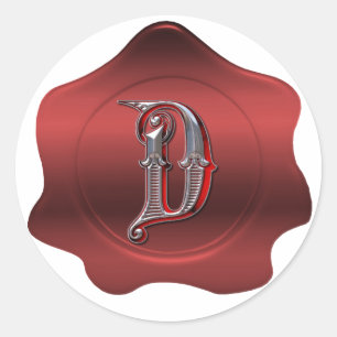 Elegant D Monogram Red Vax Seal look Sticker Runt Klistermärke