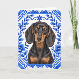 Elegant Dachshund  Blå och vit Chinoiserie Kort