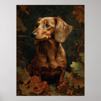 Elegant Dachshund med Höst löv | Blommigt Pet Poster
