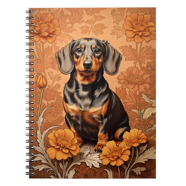Elegant Dachshund och Marigolds Anteckningsbok (Framsidan)