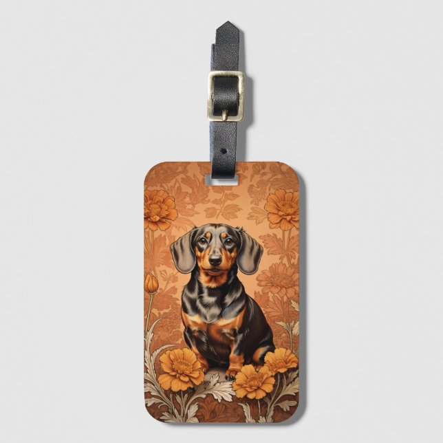 Elegant Dachshund och Marigolds Bagagebricka (Framsida vertikal)