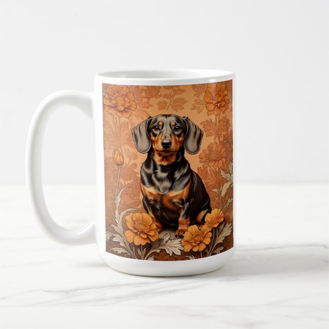 Elegant Dachshund och Marigolds Kaffemugg (Vänster)