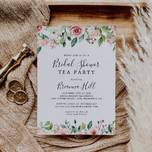 Elegant Daety Blommigt Möhippa Tea Party Inbjudningar