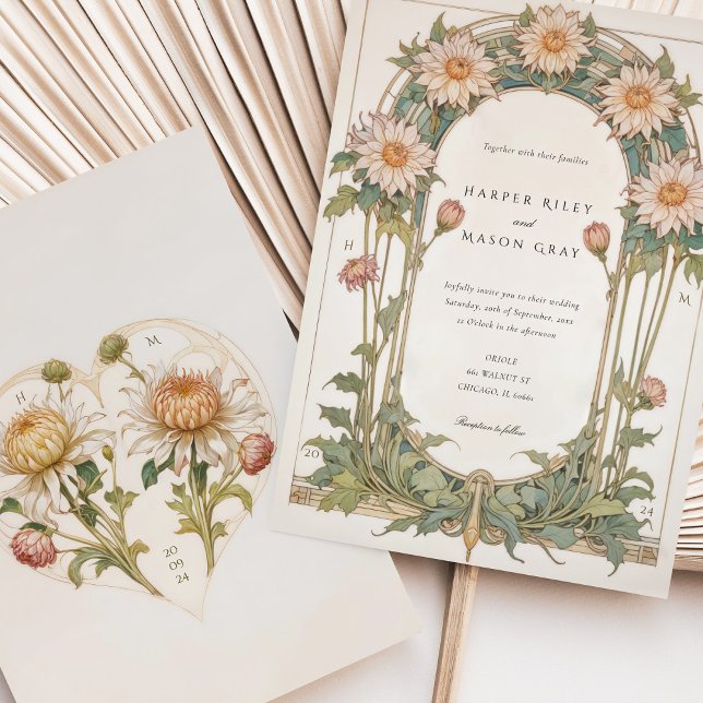 Elegant Dahlia Art nouveau Bröllop Inbjudningar (Skapare uppladdad)